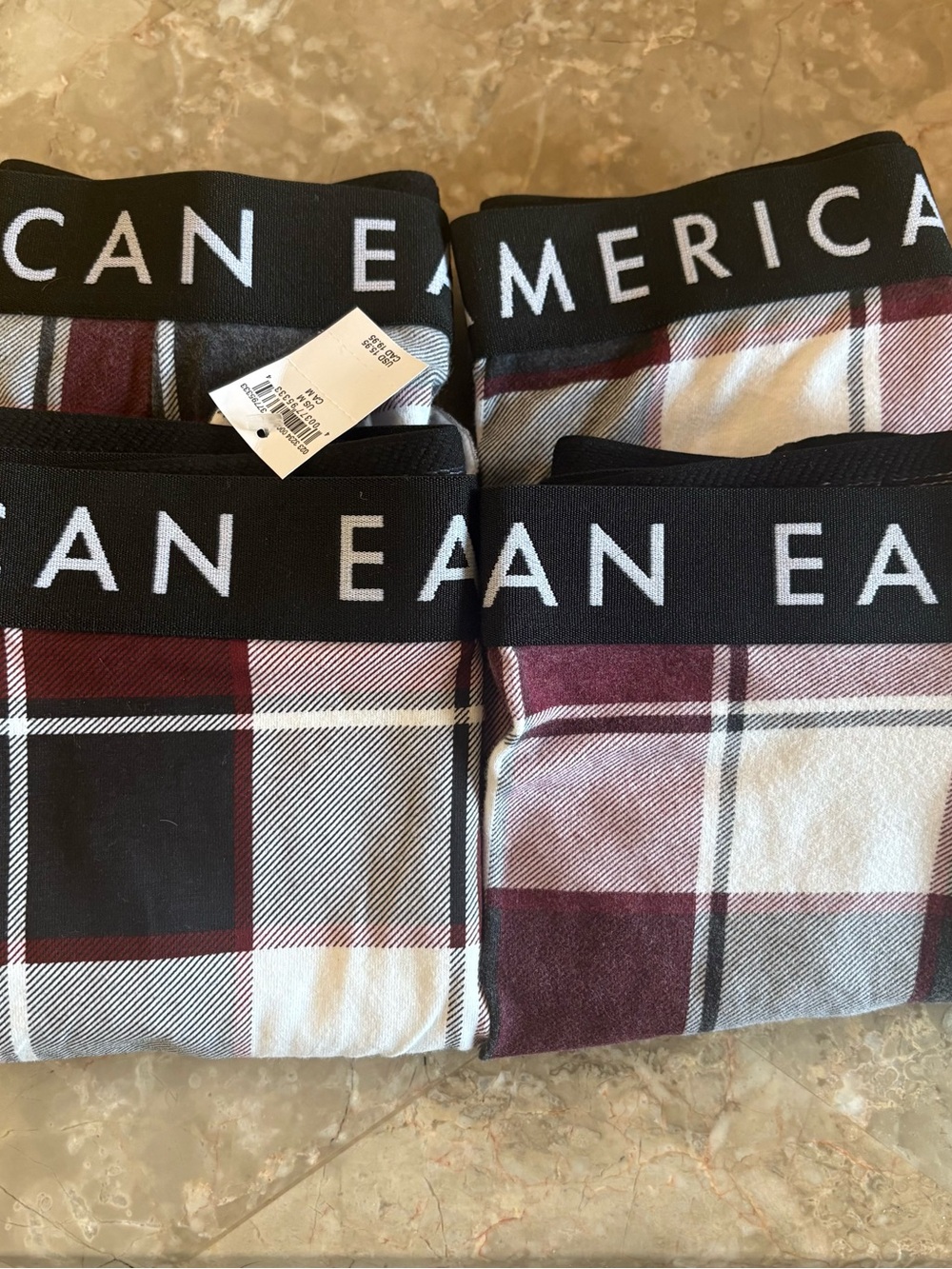 American Eagle Outfitters Men's Burgundy and Black Plaid Boxer Briefs - 4 Pack